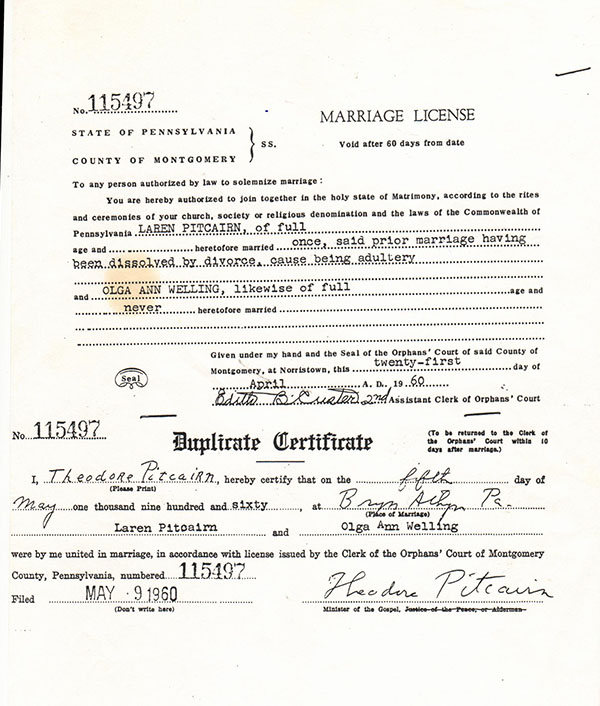 mrriage license may 1960