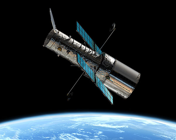 This image shows an artist's impression of the ESA/NASA/ESA Hubble Space Telescope in its orbit 600 km above the Earth.