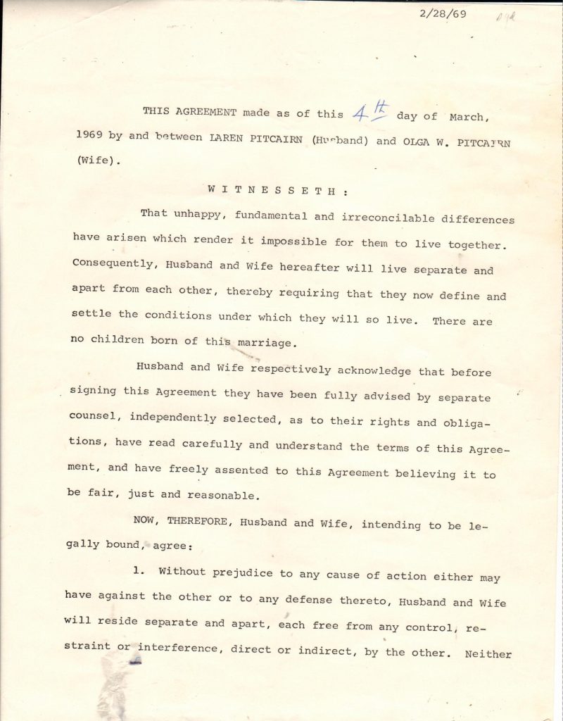 1969 AGREEMENT - one