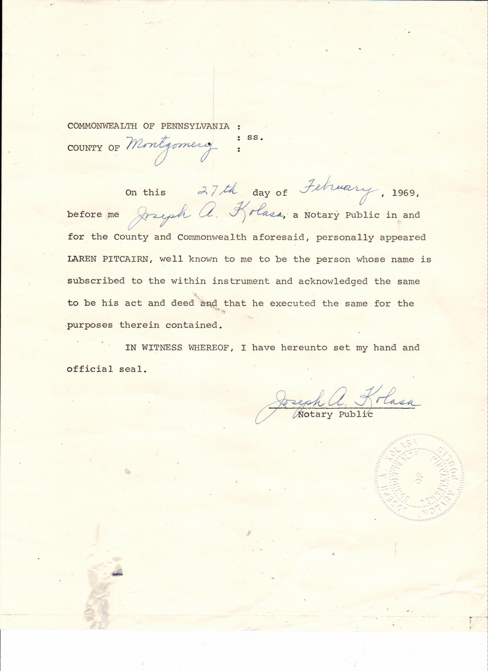 1969 AGREEMENT - fifteen (1)